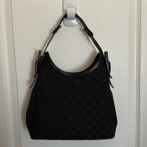 GUCCI 🖤 Black GG monogram Leather/Canvas Guccisima Authentic Vintage 12x11 inch - Picture 1 of 12